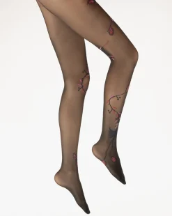 Clearance Berthe Aux Grands Pieds Collants 30D femme noir oiseau marine et rose