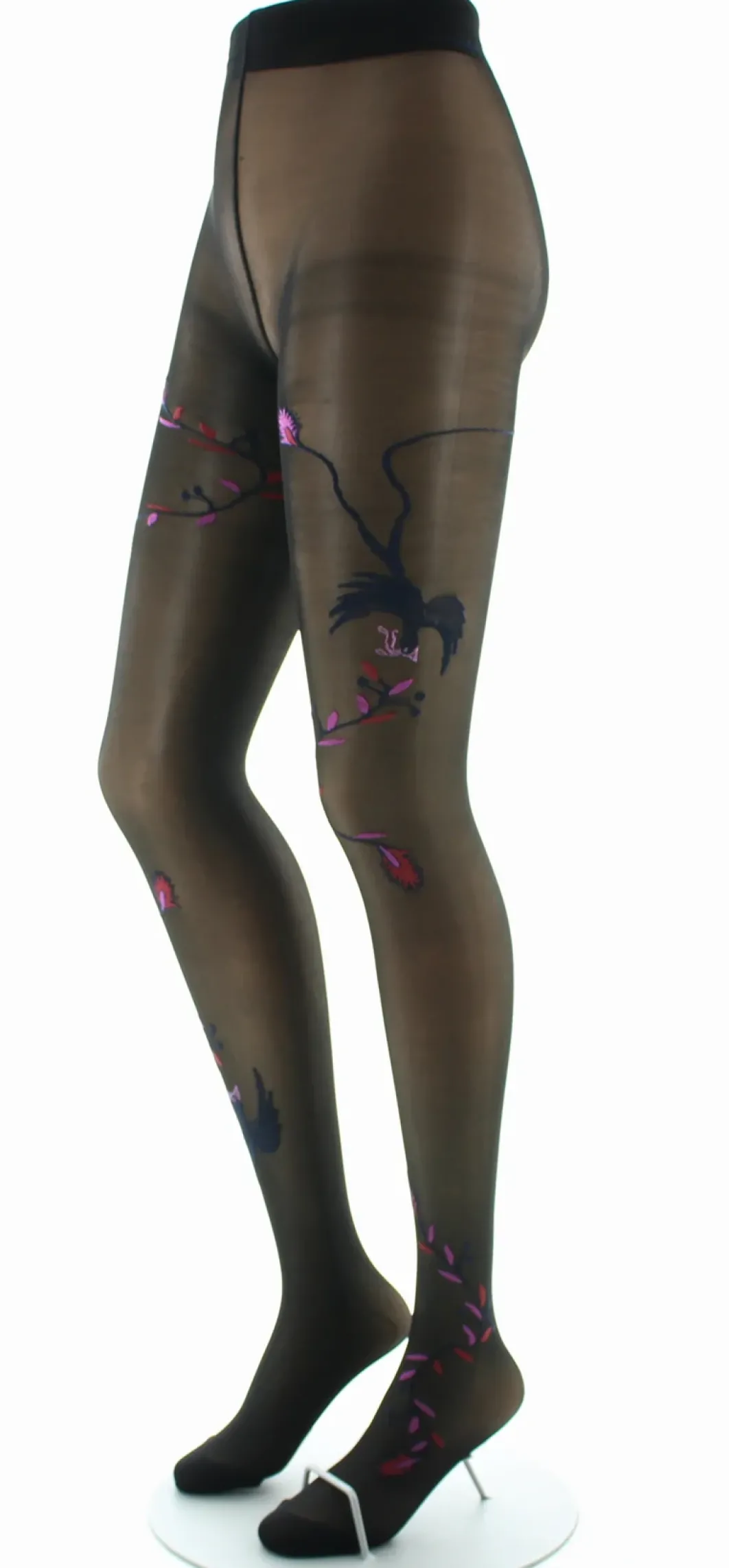 Clearance Berthe Aux Grands Pieds Collants 30D femme noir oiseau marine et rose