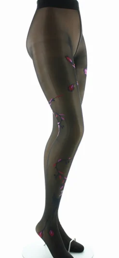 Clearance Berthe Aux Grands Pieds Collants 30D femme noir oiseau marine et rose