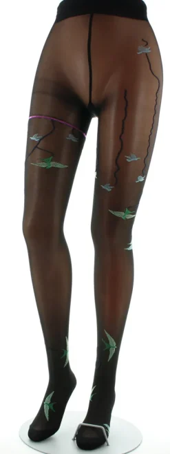 New Berthe Aux Grands Pieds Collants 30D noir Hirondelles vertes