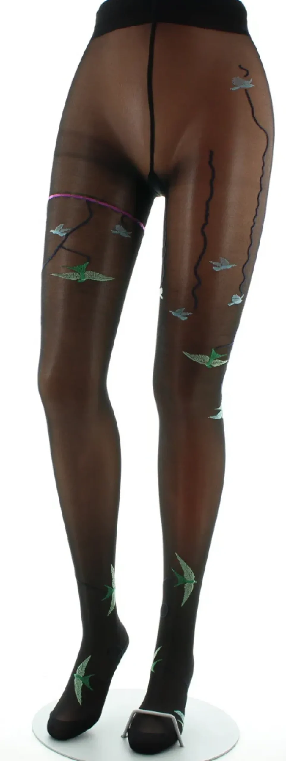 New Berthe Aux Grands Pieds Collants 30D noir Hirondelles vertes