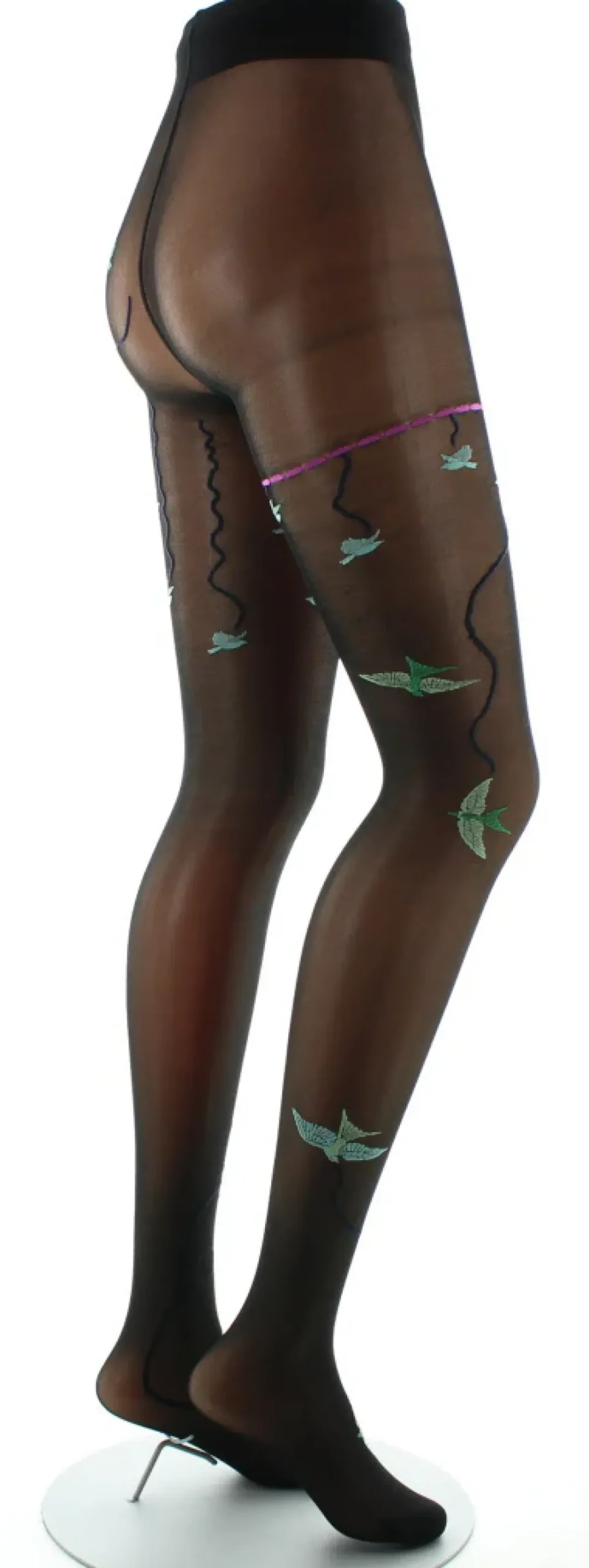 New Berthe Aux Grands Pieds Collants 30D noir Hirondelles vertes