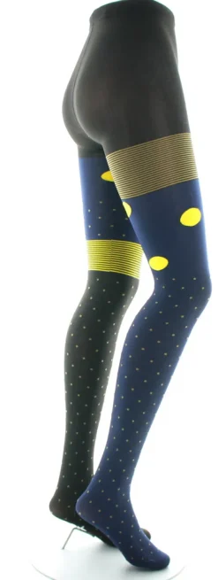 Discount Berthe Aux Grands Pieds Collants 60D Pois Asymétriques marine et jaune