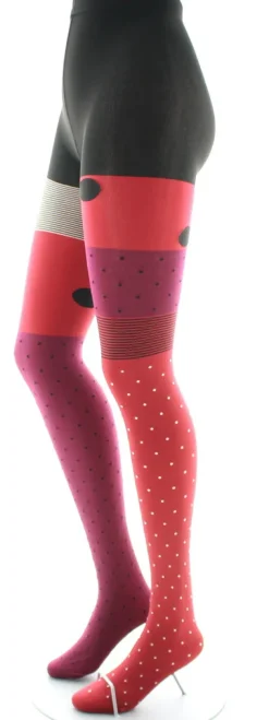 Fashion Berthe Aux Grands Pieds Collants 60D Pois Asymétriques rouge et noir