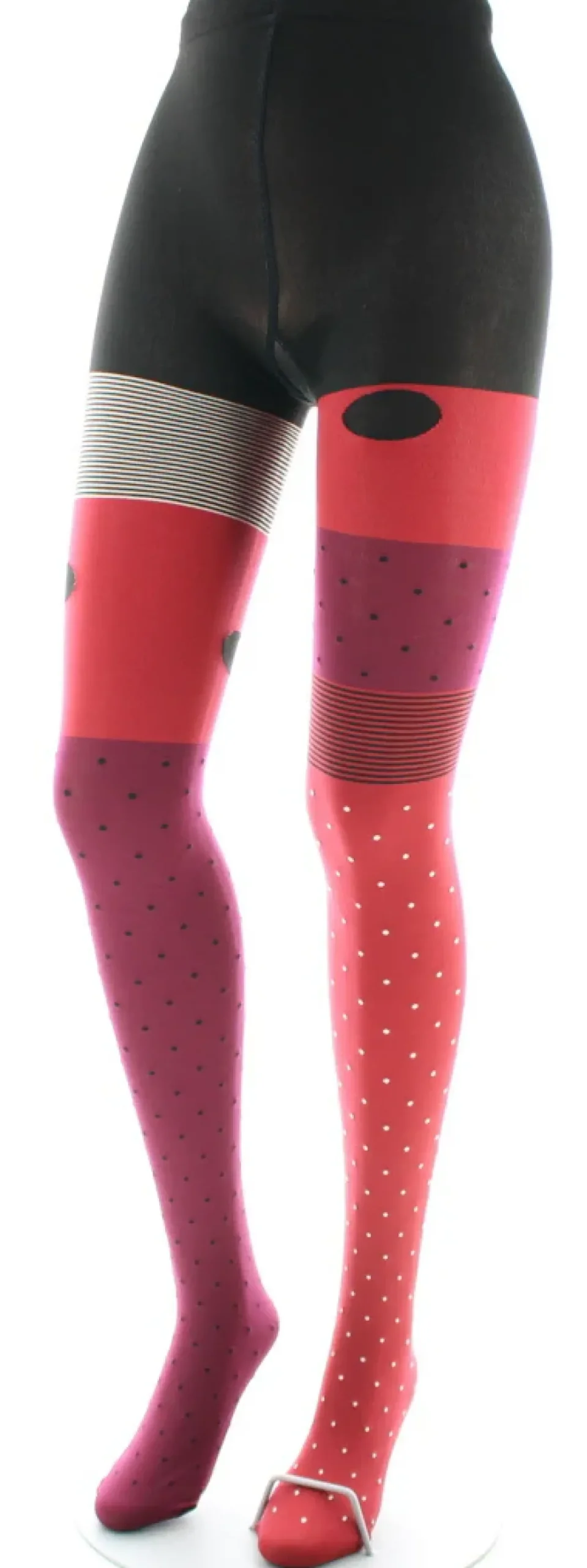 Fashion Berthe Aux Grands Pieds Collants 60D Pois Asymétriques rouge et noir