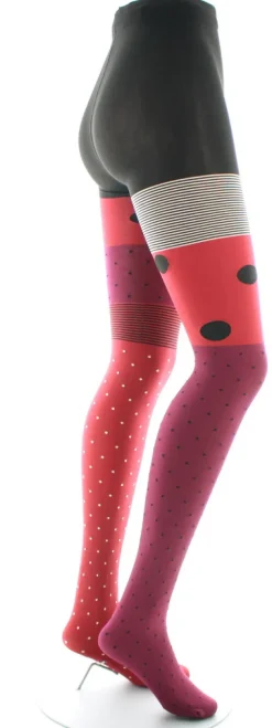 Fashion Berthe Aux Grands Pieds Collants 60D Pois Asymétriques rouge et noir