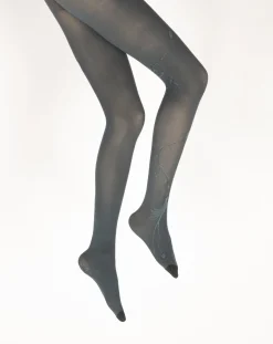 Outlet Berthe Aux Grands Pieds Collants femme 40D maille dévorée pétrole oiseau lyre