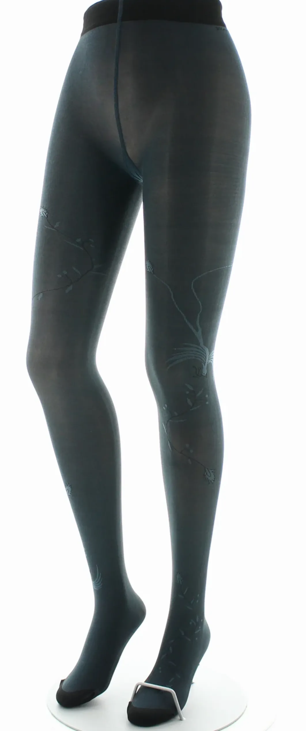 Outlet Berthe Aux Grands Pieds Collants femme 40D maille dévorée pétrole oiseau lyre