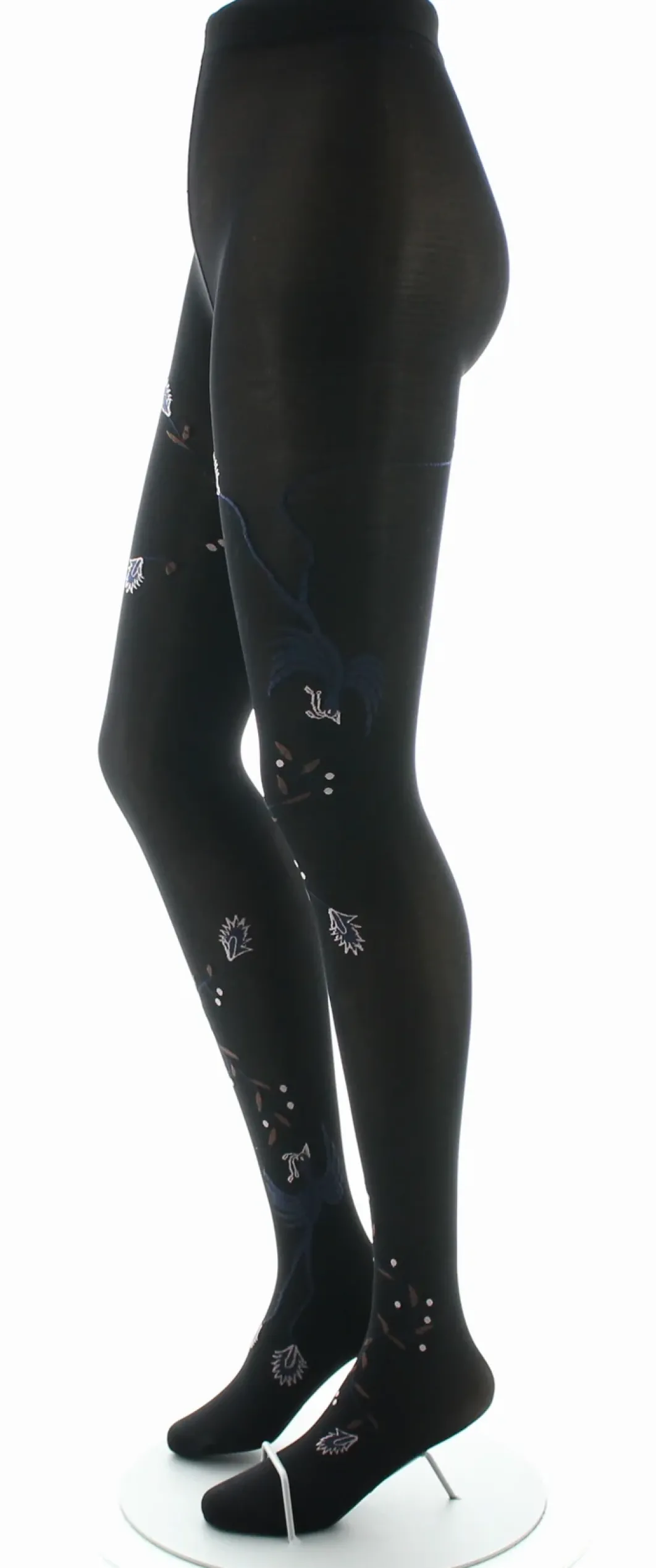 Clearance Berthe Aux Grands Pieds Collants femme 40D noir oiseau lyre marine et rose