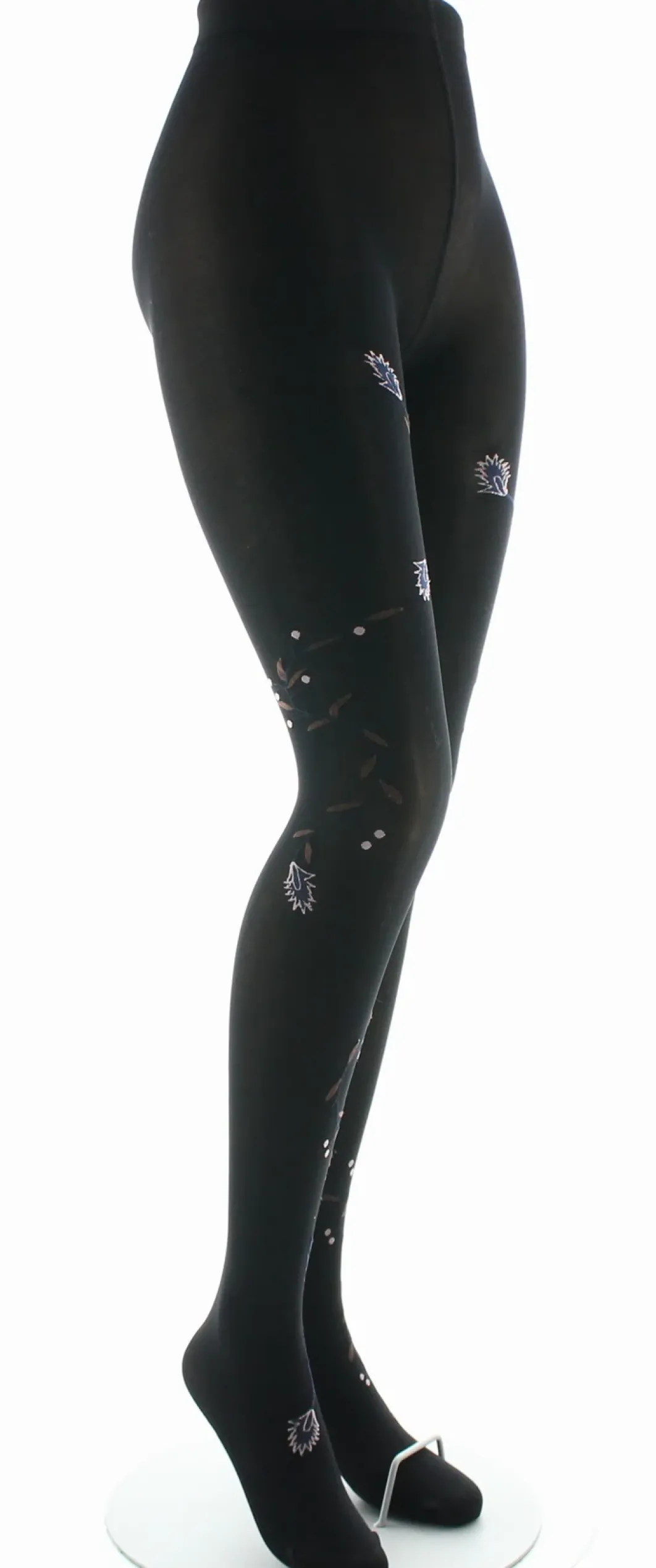 Clearance Berthe Aux Grands Pieds Collants femme 40D noir oiseau lyre marine et rose
