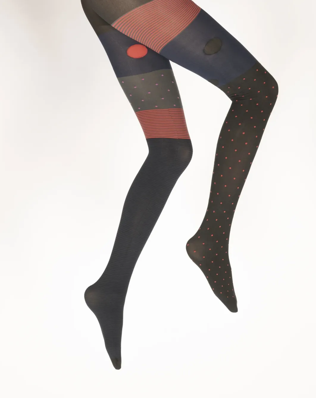 Discount Berthe Aux Grands Pieds Collants femme 60D pois et rayures marine et rouge