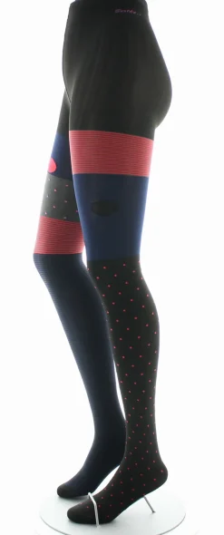 Discount Berthe Aux Grands Pieds Collants femme 60D pois et rayures marine et rouge