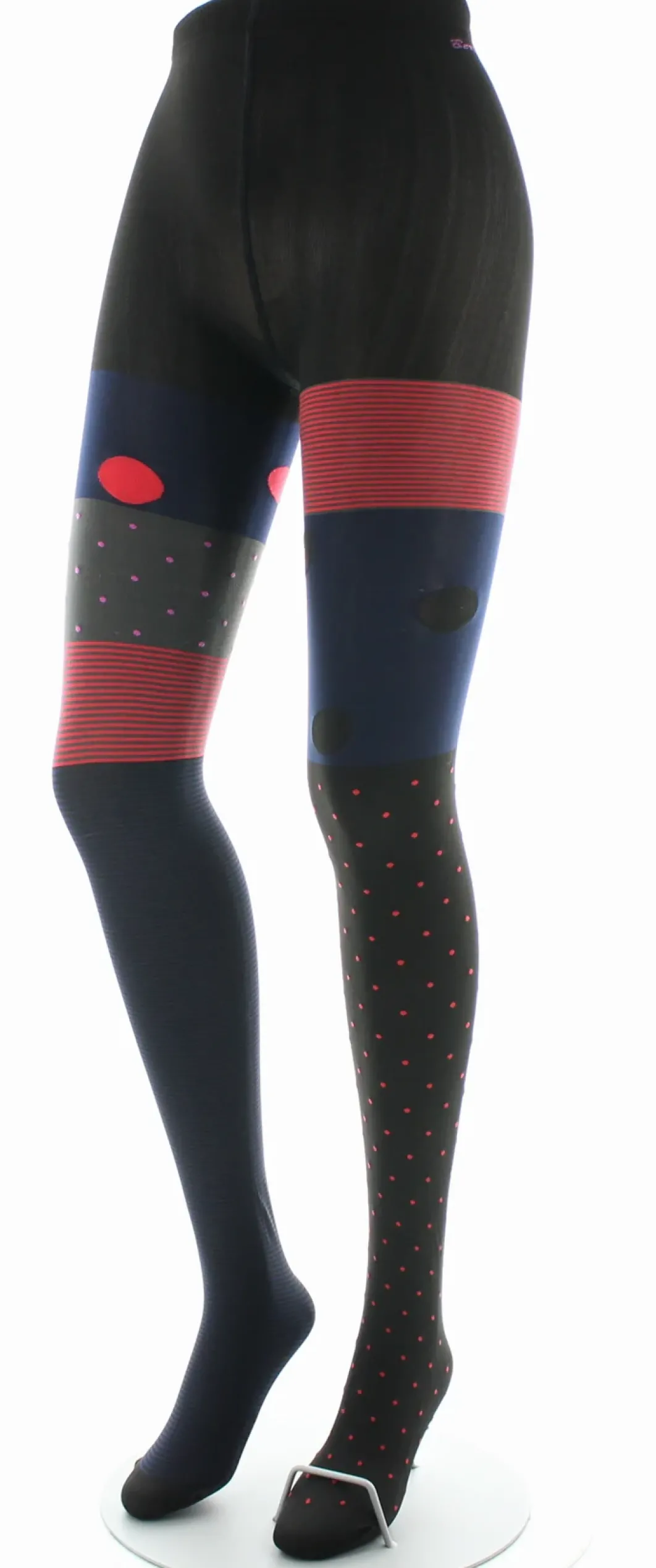 Discount Berthe Aux Grands Pieds Collants femme 60D pois et rayures marine et rouge