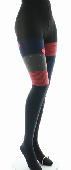 Discount Berthe Aux Grands Pieds Collants femme 60D pois et rayures marine et rouge