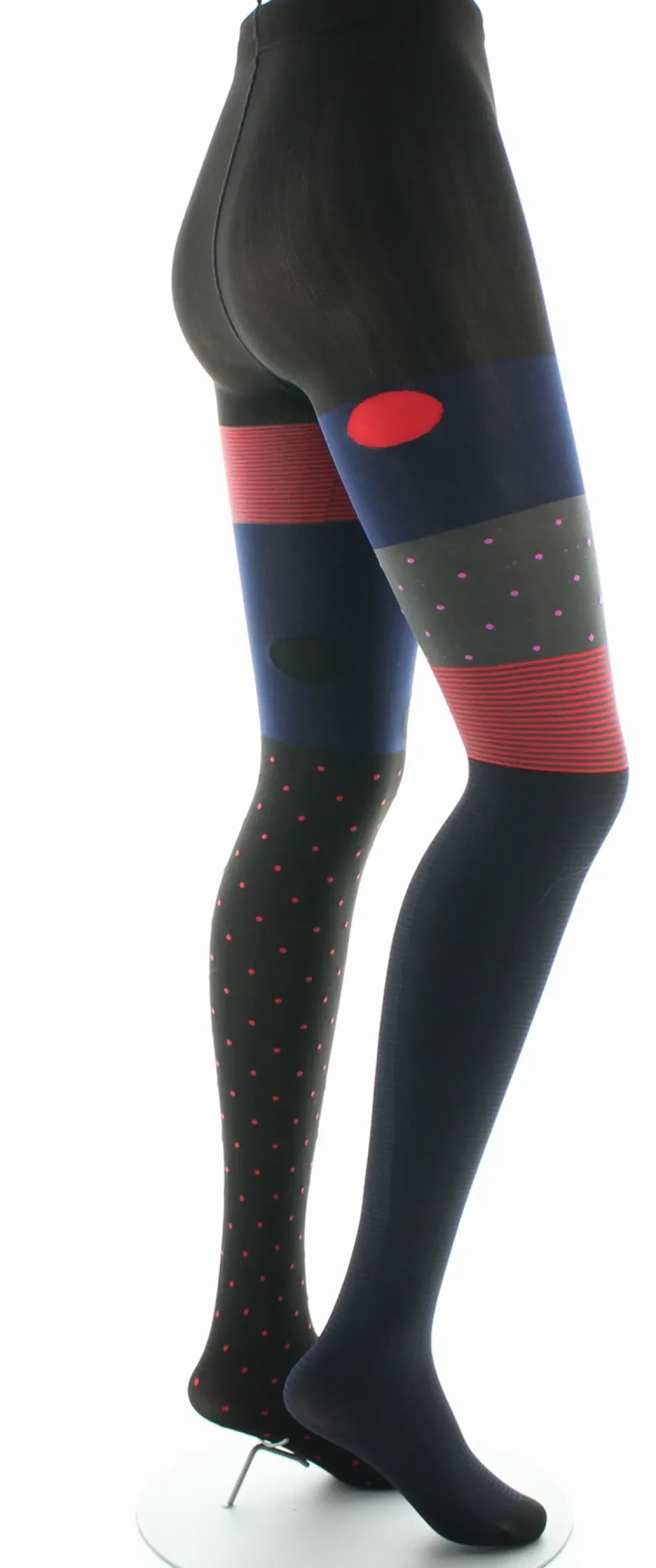 Discount Berthe Aux Grands Pieds Collants femme 60D pois et rayures marine et rouge