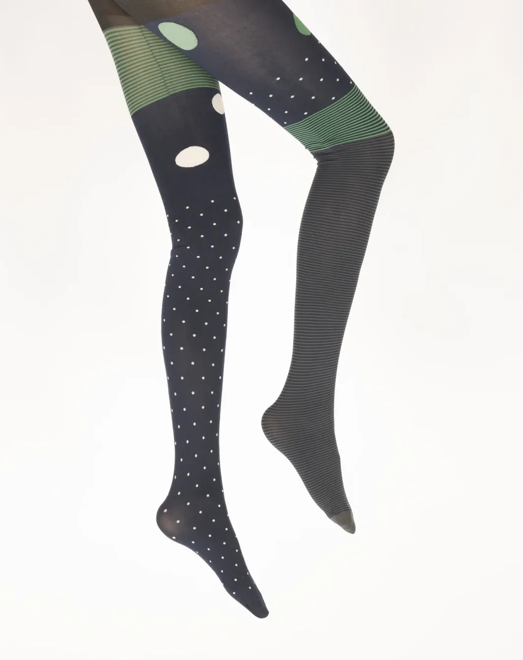New Berthe Aux Grands Pieds Collants femme 60D pois et rayures marine et vert