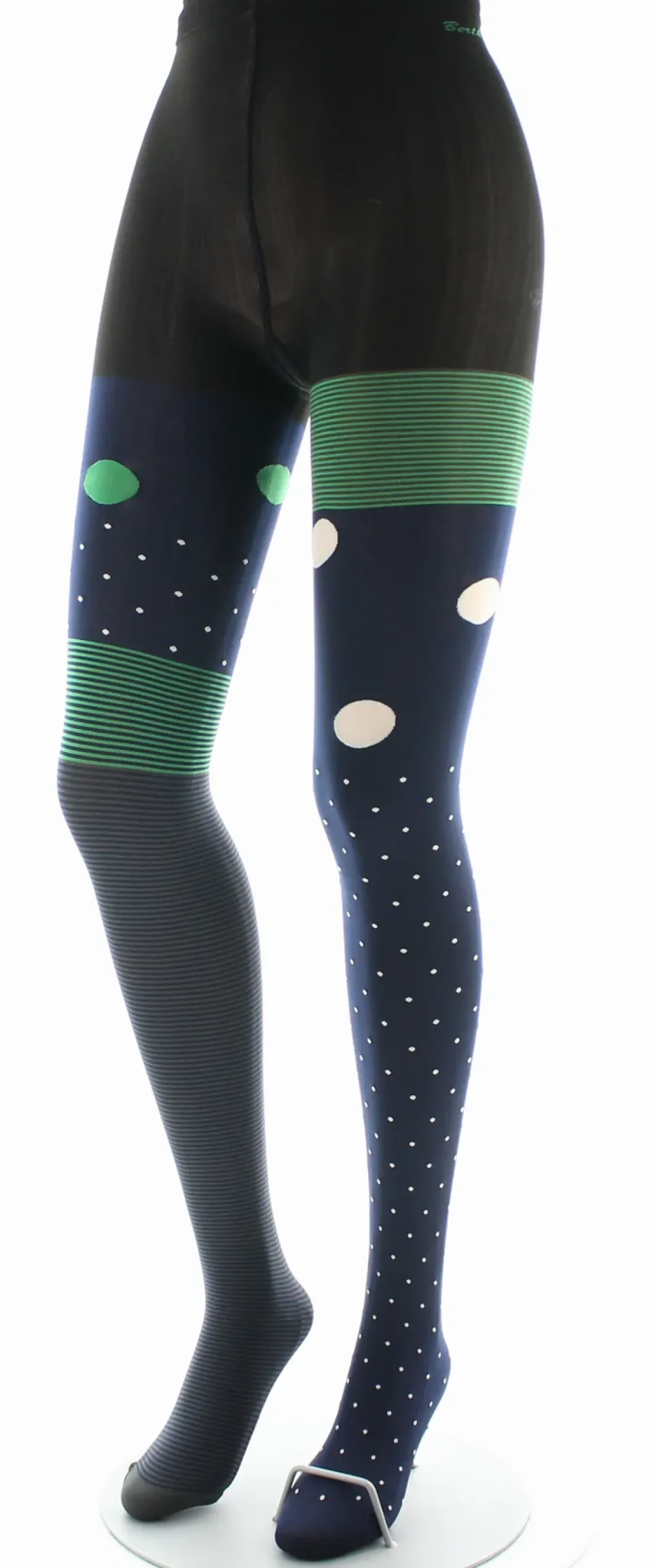 New Berthe Aux Grands Pieds Collants femme 60D pois et rayures marine et vert