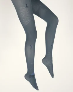 Sale Berthe Aux Grands Pieds Collants femme 40D poissons pétrole et bleu