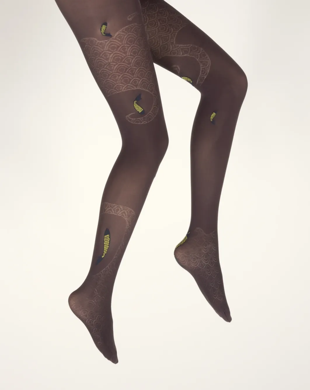 Clearance Berthe Aux Grands Pieds Collants femme 40D poissons prune et jaune
