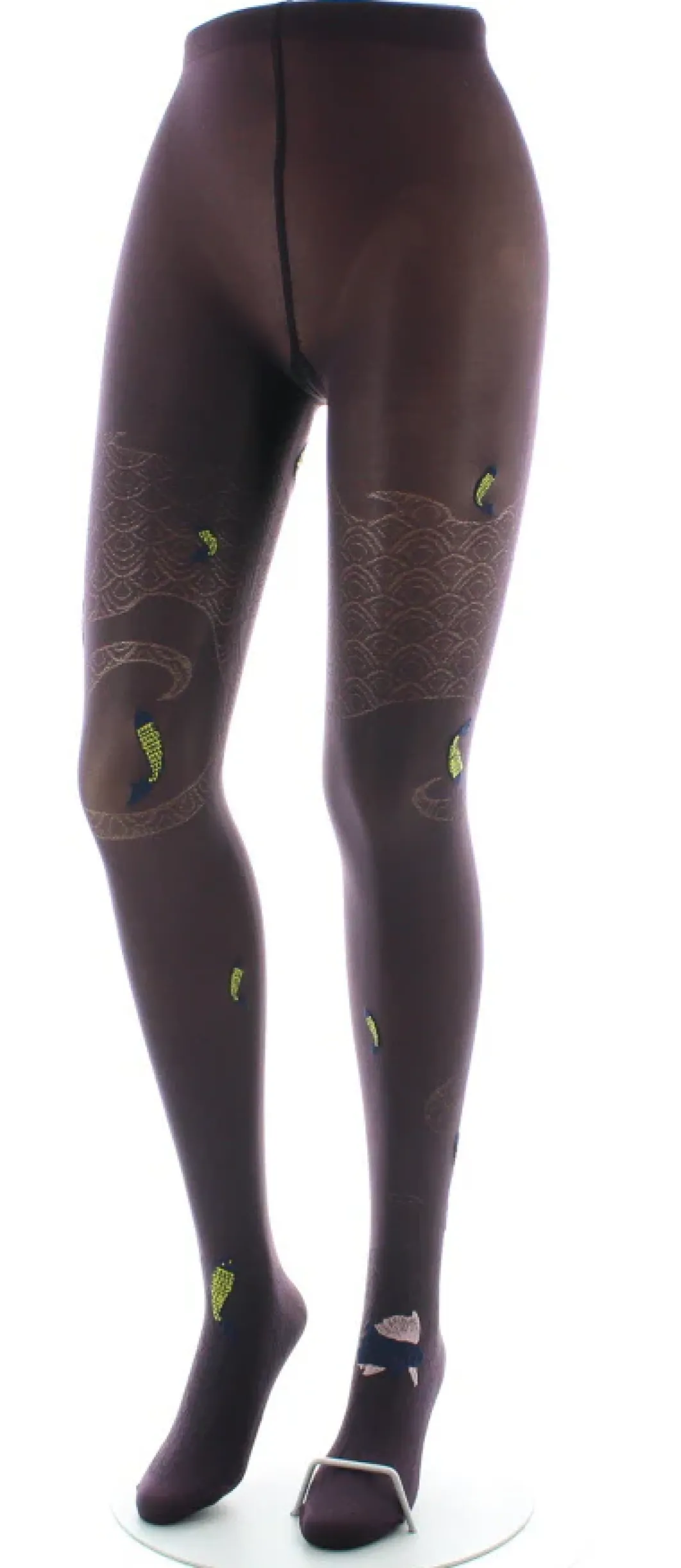 Clearance Berthe Aux Grands Pieds Collants femme 40D poissons prune et jaune