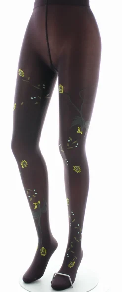 Discount Berthe Aux Grands Pieds Collants femme 40D prune oiseau lyre gris et jaune