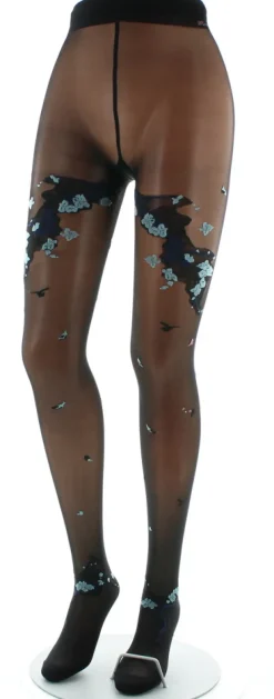 Online Berthe Aux Grands Pieds Collants fleurs japonaises Noir et Bleu Glacier