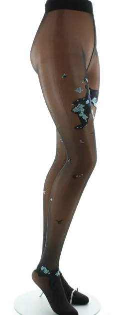 Online Berthe Aux Grands Pieds Collants fleurs japonaises Noir et Bleu Glacier
