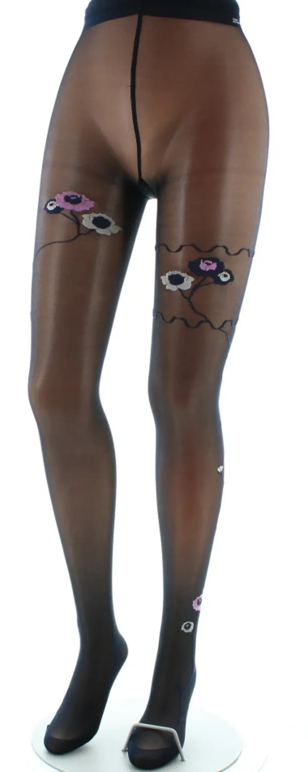 New Berthe Aux Grands Pieds Collants Fleurs Roses et Beiges fond Bleu Marine