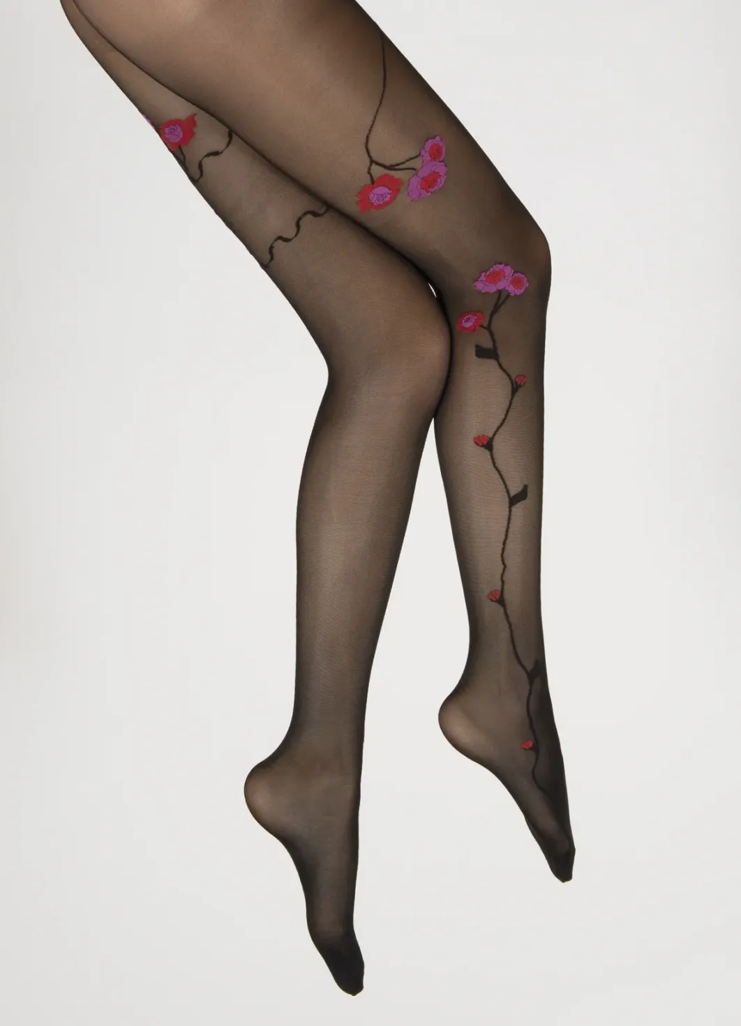 Clearance Berthe Aux Grands Pieds Collants Fleurs Roses et Rouges fond Noir