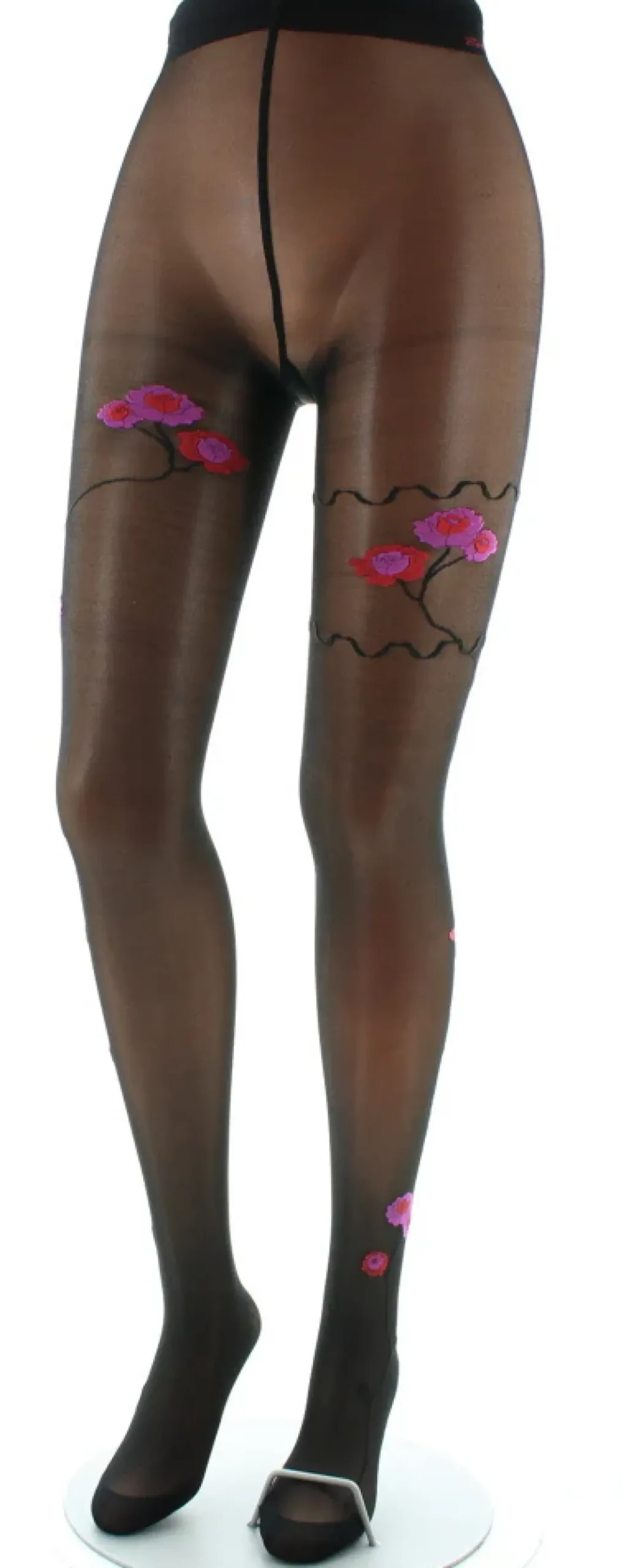 Clearance Berthe Aux Grands Pieds Collants Fleurs Roses et Rouges fond Noir