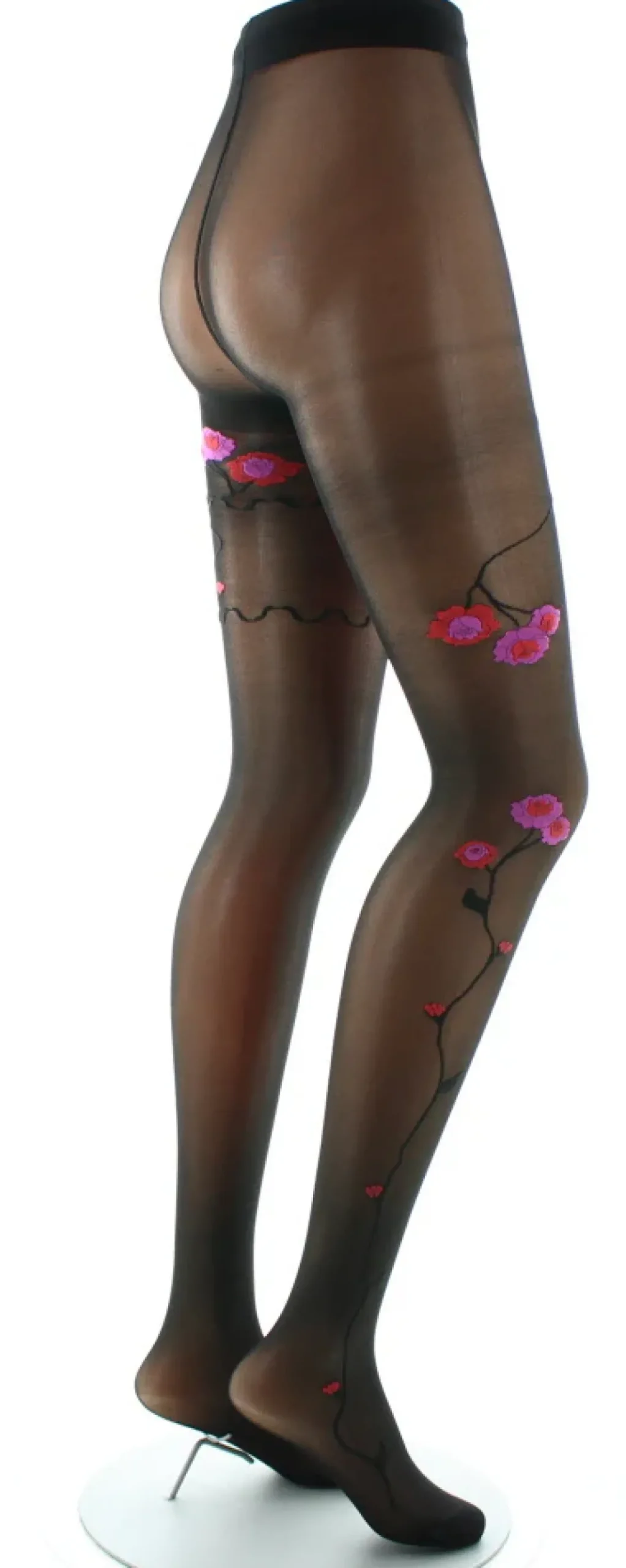 Clearance Berthe Aux Grands Pieds Collants Fleurs Roses et Rouges fond Noir