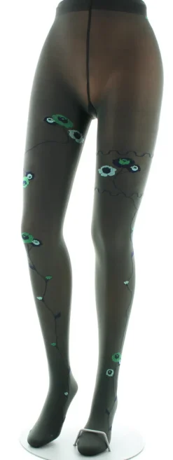 Clearance Berthe Aux Grands Pieds Collants kaki semi-opaque à fleurs vertes et bleues