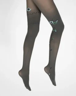 Clearance Berthe Aux Grands Pieds Collants kaki semi-opaque à fleurs vertes et bleues