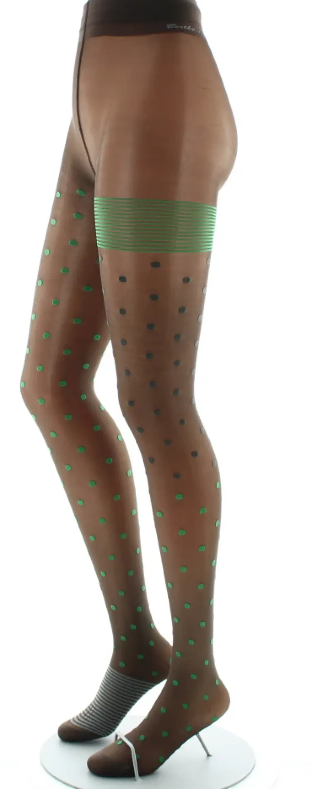 Hot Berthe Aux Grands Pieds Collants Pois et fines rayures Expresso et Vert