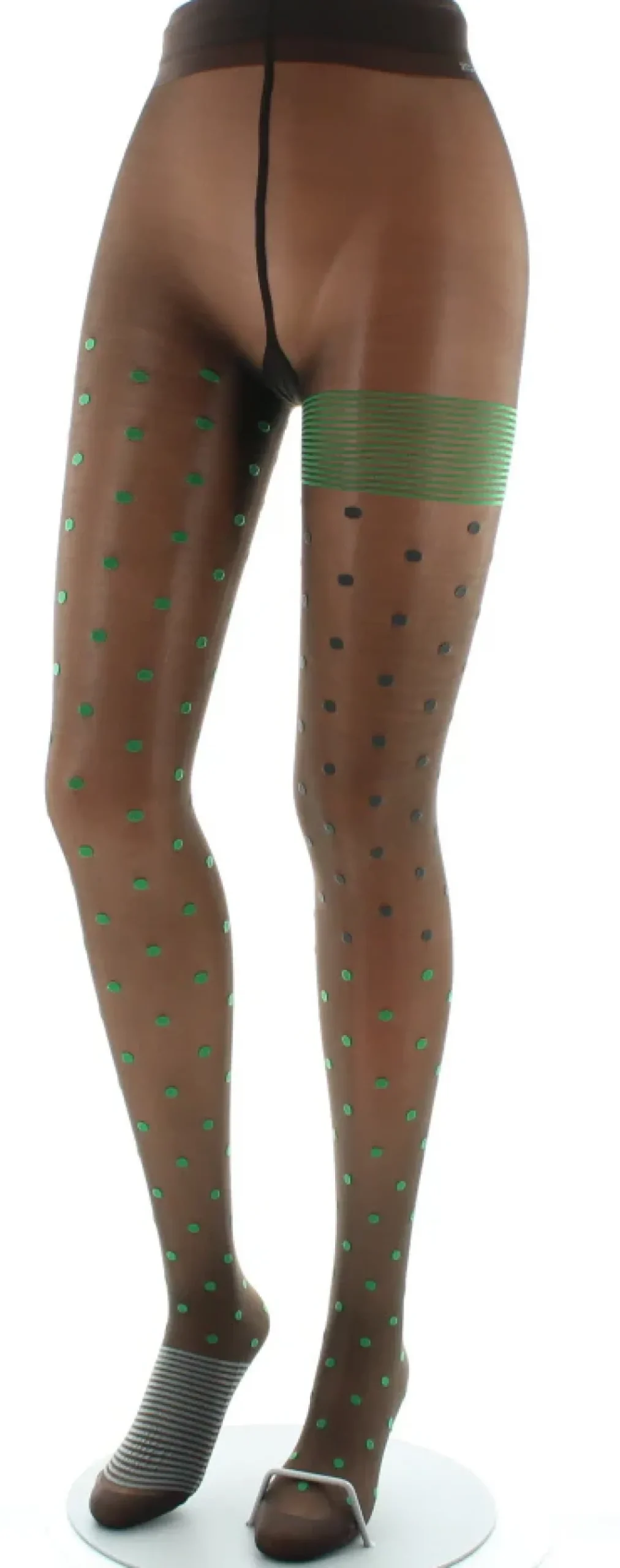Hot Berthe Aux Grands Pieds Collants Pois et fines rayures Expresso et Vert