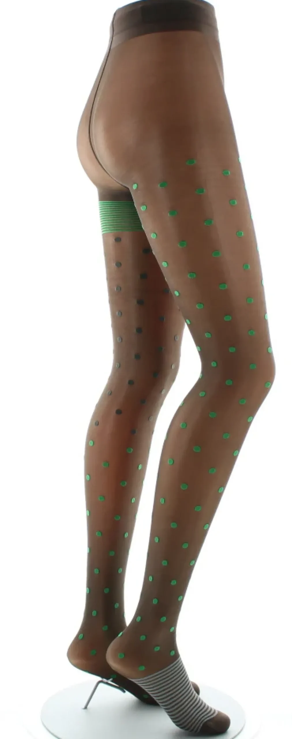 Hot Berthe Aux Grands Pieds Collants Pois et fines rayures Expresso et Vert