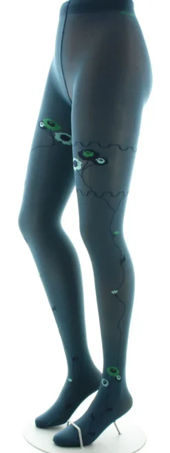 Fashion Berthe Aux Grands Pieds Collants pétrole semi-opaque à fleurs vertes et bleues