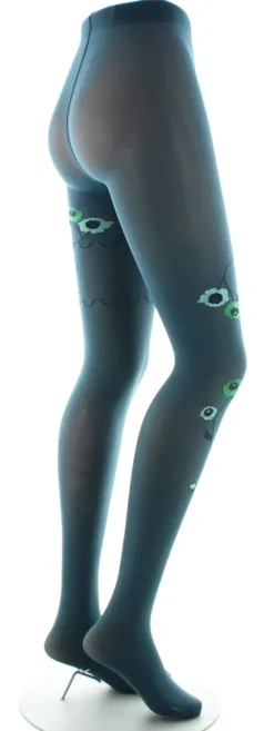 Online Berthe Aux Grands Pieds Collants pétrole semi-opaque à fleurs vertes et bleues