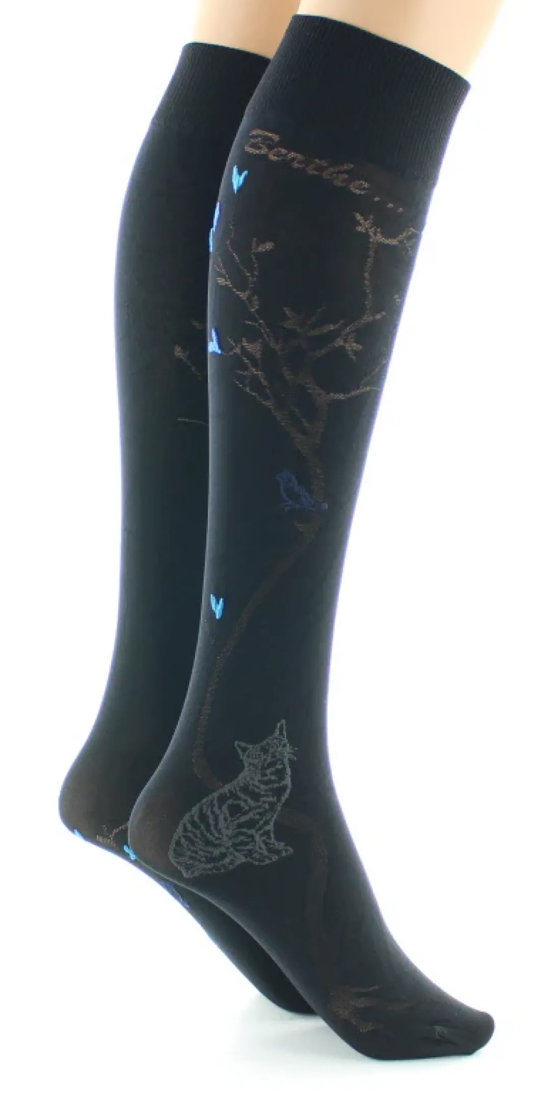 Fashion Berthe Aux Grands Pieds Mi-bas 40D Arbre noir et Oiseaux bleus