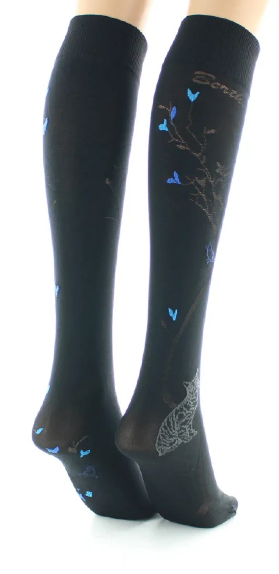 Fashion Berthe Aux Grands Pieds Mi-bas 40D Arbre noir et Oiseaux bleus