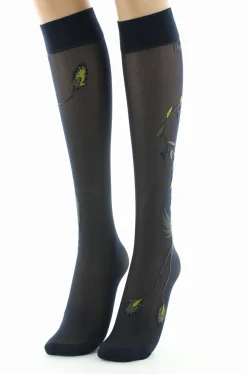 Hot Berthe Aux Grands Pieds Mi-bas 30D femme marine oiseau gris et jaune