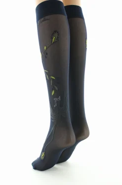 Hot Berthe Aux Grands Pieds Mi-bas 30D femme marine oiseau gris et jaune