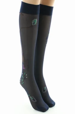 Clearance Berthe Aux Grands Pieds Mi-bas 30D femme marine oiseau marron et vert