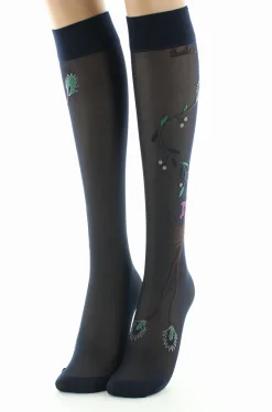 Clearance Berthe Aux Grands Pieds Mi-bas 30D femme marine oiseau marron et vert