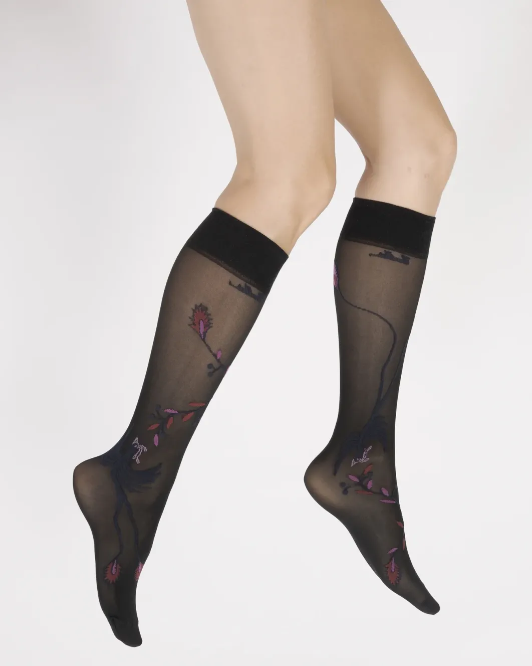 Discount Berthe Aux Grands Pieds Mi-bas 30D femme noir oiseau marine et rose