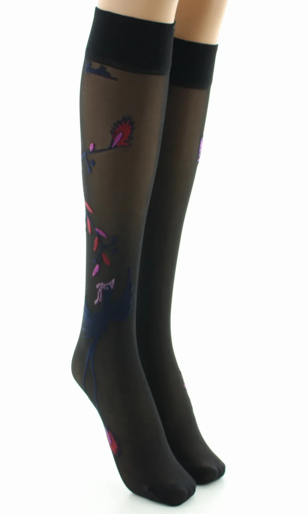 Discount Berthe Aux Grands Pieds Mi-bas 30D femme noir oiseau marine et rose