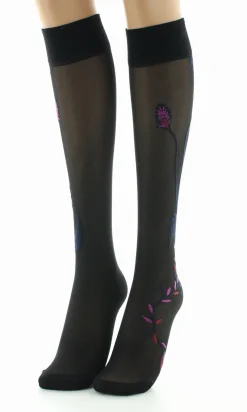 Discount Berthe Aux Grands Pieds Mi-bas 30D femme noir oiseau marine et rose