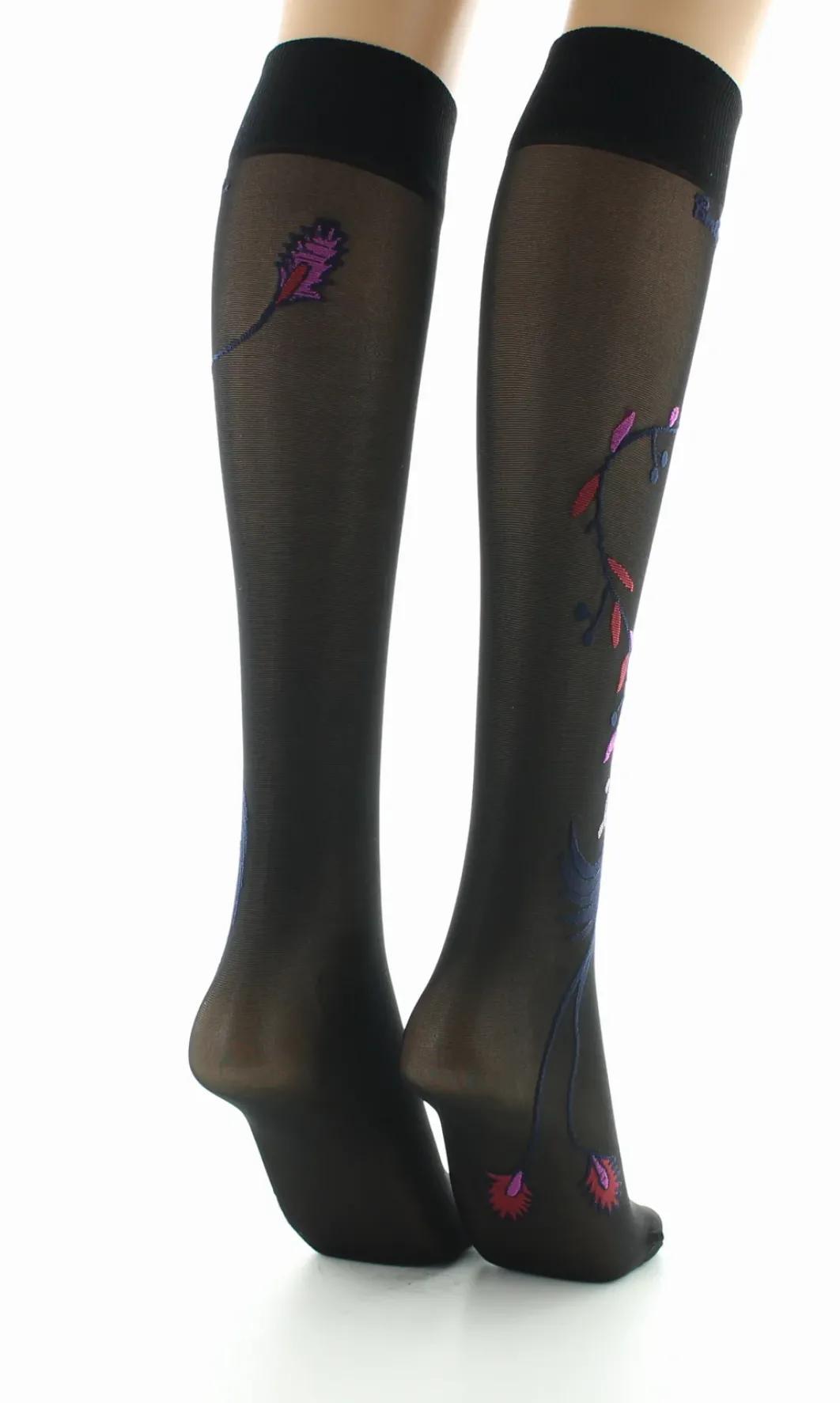 Discount Berthe Aux Grands Pieds Mi-bas 30D femme noir oiseau marine et rose