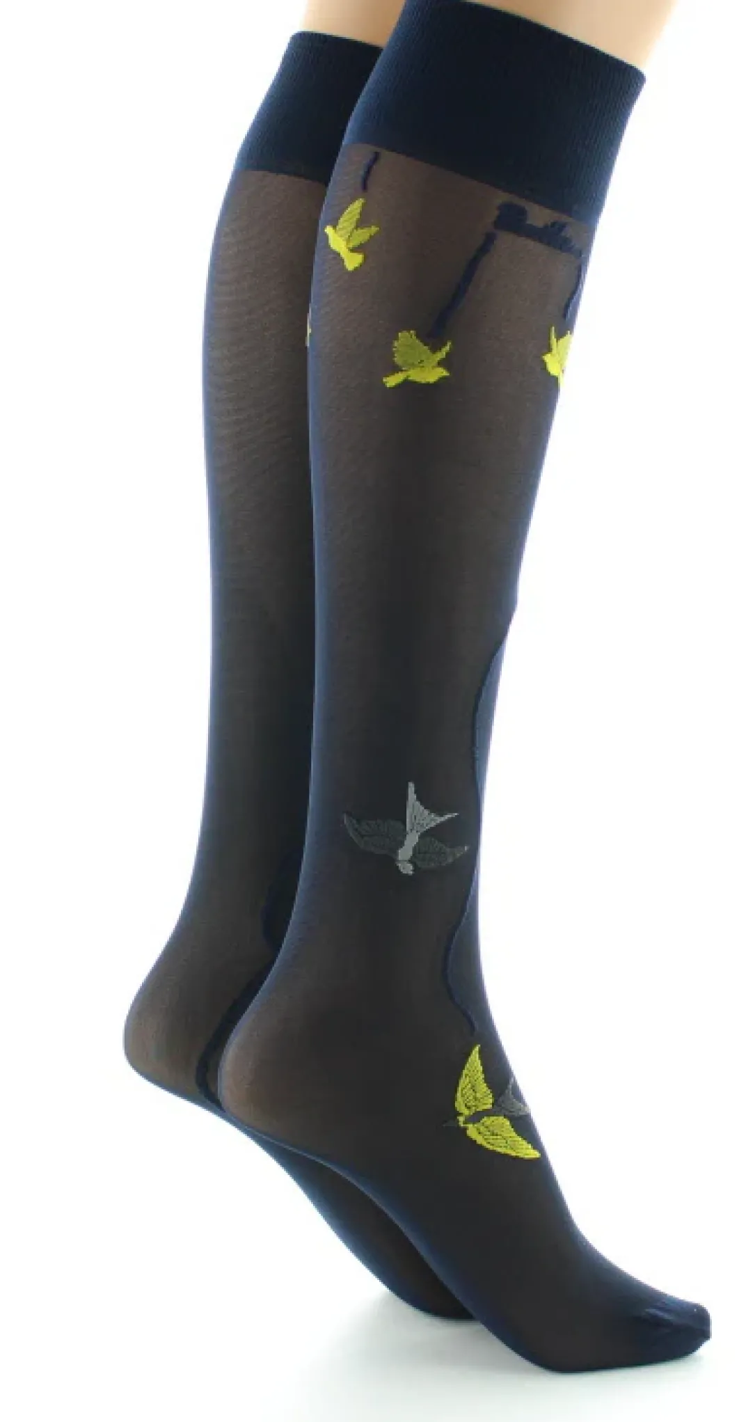 Clearance Berthe Aux Grands Pieds Mi-bas 30D marine Hirondelles jaunes