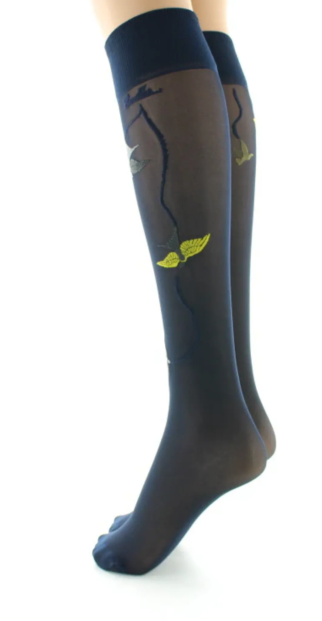 Clearance Berthe Aux Grands Pieds Mi-bas 30D marine Hirondelles jaunes